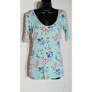 Nollie Floral Print Top Scoop Neck T Shirt Short Sleeve Large